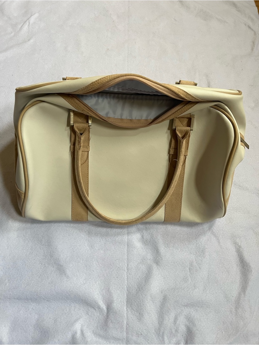 Vintage Estee Lauder Cream and Tan Duffel Travel Tote